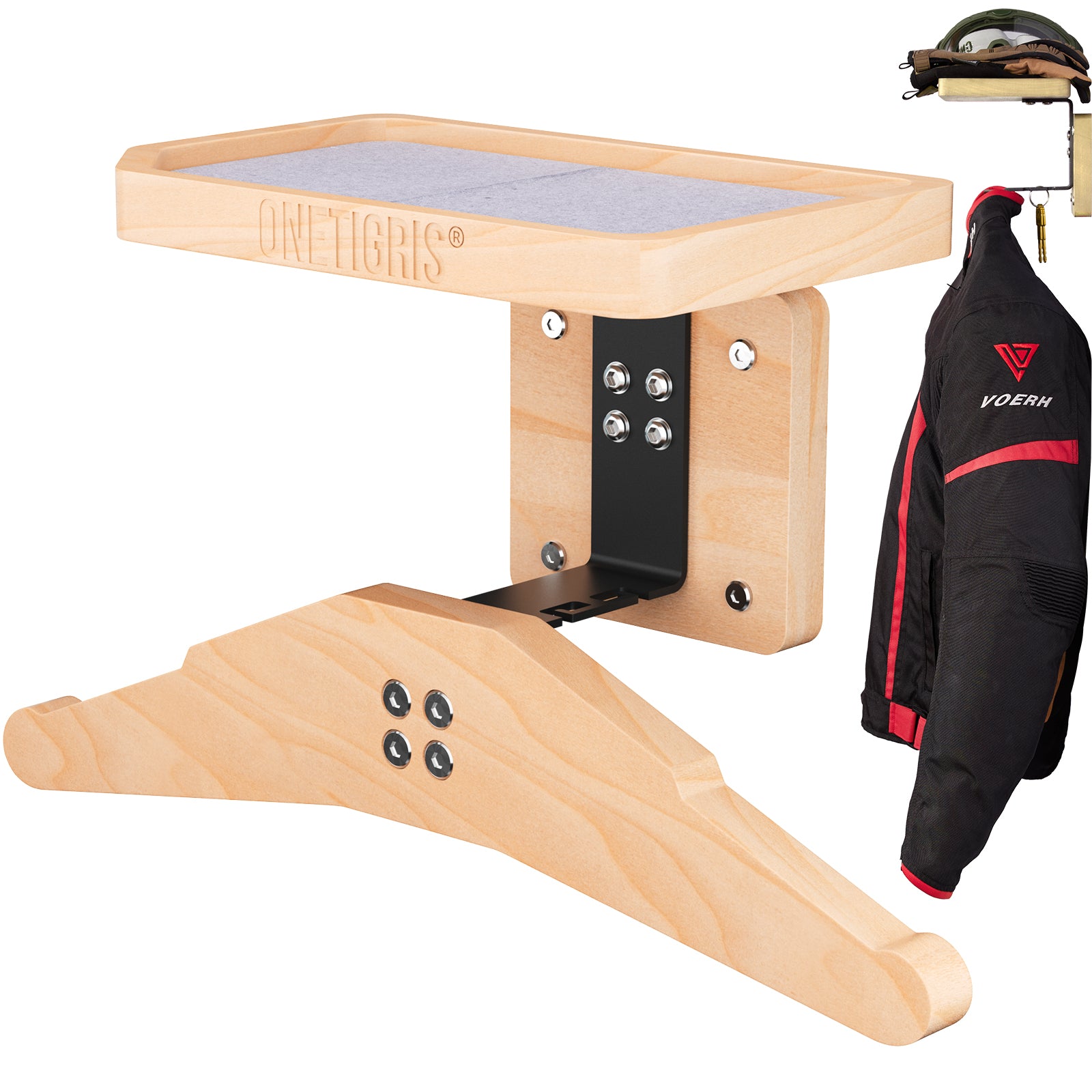 Wall-Mounted Coat Rack with Shelf | Heavy-Duty Metal-Wood Entryway Organizer for Motorcycle Gear, Jackets & Tactical Vests– Space-Saving for Hallway, Garage & Porch